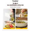 imagekatbite 2 in 1 Oil Sprayer ampamp Pour for Cooking 186 oz550ml Glass Olive Oil Dispenser Bottle OneTouch Open Lid NonDrip LeakProof Design Fine Mist05gSpray for Air Fryer Salad YellowCream White