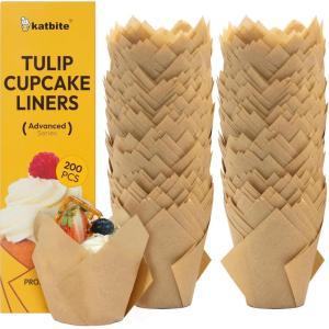 imageKatbite Tulip Cupcake Liners Holders 200PCS Muffin Baking Cups Cupcake Wrapper for Party Wedding Birthday ChristmasBrown
