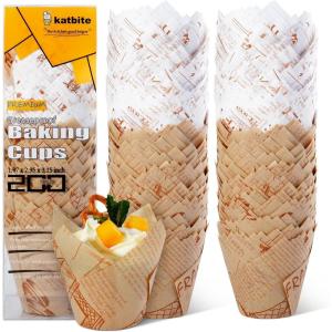 imageKatbite Tulip Cupcake Liners Holders 200PCS Muffin Baking Cups Cupcake Wrapper for Party Wedding Birthday ChristmasBrownWhite