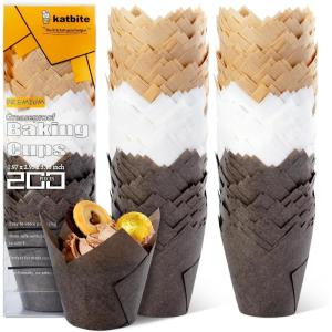 imageKatbite Tulip Cupcake Liners Holders 200PCS Muffin Baking Cups Cupcake Wrapper for Party Wedding Birthday ChristmasBrownWhiteCoffee
