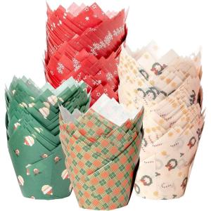 imageKatbite Tulip Cupcake Liners Holders 200PCS Muffin Baking Cups Cupcake Wrapper for Party Wedding Birthday ChristmasChristmas