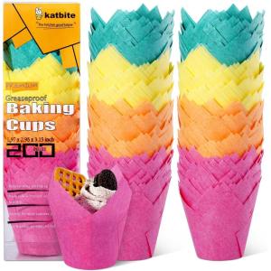 imageKatbite Tulip Cupcake Liners Holders 200PCS Muffin Baking Cups Cupcake Wrapper for Party Wedding Birthday ChristmasMulticolor