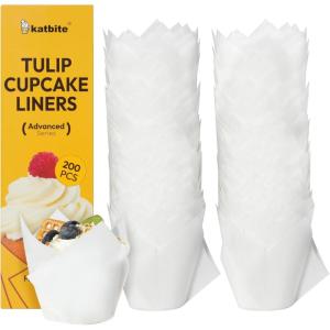 imageKatbite Tulip Cupcake Liners Holders 200PCS Muffin Baking Cups Cupcake Wrapper for Party Wedding Birthday ChristmasWhite