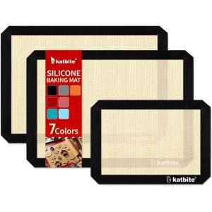 imageSilicone Baking Mat Katbite Large Baking Mat Set of 32 Half Sheets Mats 11 58quot x 16 12quot  1 Quarter Baking Sheets Reusable ampamp Nonstick Bakeware Mats for Cookies Macarons Bread and PastryBlack