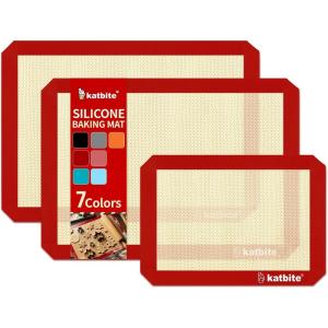 imageSilicone Baking Mat Katbite Large Baking Mat Set of 32 Half Sheets Mats 11 58quot x 16 12quot  1 Quarter Baking Sheets Reusable ampamp Nonstick Bakeware Mats for Cookies Macarons Bread and PastryRed