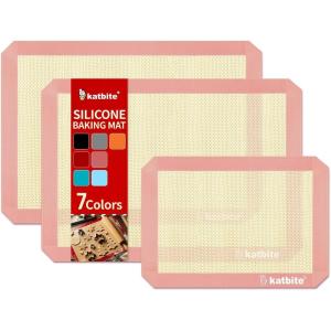 imageSilicone Baking Mat Katbite Large Baking Mat Set of 32 Half Sheets Mats 11 58quot x 16 12quot  1 Quarter Baking Sheets Reusable ampamp Nonstick Bakeware Mats for Cookies Macarons Bread and PastryPink