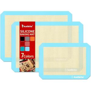 imageSilicone Baking Mat Katbite Large Baking Mat Set of 32 Half Sheets Mats 11 58quot x 16 12quot  1 Quarter Baking Sheets Reusable ampamp Nonstick Bakeware Mats for Cookies Macarons Bread and PastryLight Blue