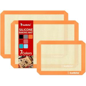 imageSilicone Baking Mat Katbite Large Baking Mat Set of 32 Half Sheets Mats 11 58quot x 16 12quot  1 Quarter Baking Sheets Reusable ampamp Nonstick Bakeware Mats for Cookies Macarons Bread and PastryOrange