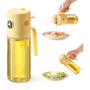 imagekatbite 2 in 1 Oil Sprayer ampamp Pour for Cooking 186 oz550ml Glass Olive Oil Dispenser Bottle OneTouch Open Lid NonDrip LeakProof Design Fine Mist05gSpray for Air Fryer Salad YellowYellow