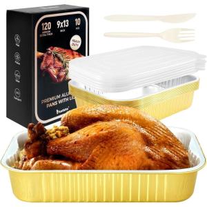 imageHeavy Duty Aluminum Pans with lids 91310pack10Lids Aluminum Foil Pans Double thickening Gold Tin Foil Pans with Lids for Cooking Heating Meal Prep Storage Freezer and Takeout