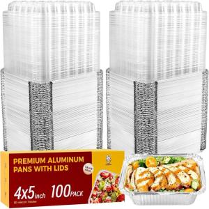 imageKatbite 100 Count 1 Lb16 Oz Aluminum Pans 5quot X 4quot Mini Aluminum Pans With Lids Disposable Aluminum Foil Pans Small Aluminum Pans With Lids  Perfect For Catering Meal Prep Baking Freezer Safe