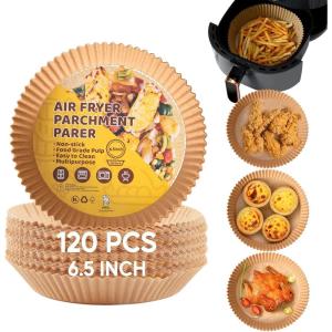 imageKatbite 120Pcs 65 Inch Air Fryer Disposable Paper Liner Unbleached Nonstick Air Fryer Parchment PaperNatural Food Grade Parchment Paper for Air Fryer