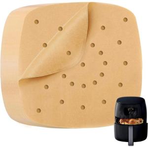 imageKatbite 200Pcs 75 In Air Fryer Liners Parchment Paper for Air Fryer Unbleached Disposable Air Fryer Liners Paper Sheets Square for Air Fryer Steaming Basket Oven BakingBrown