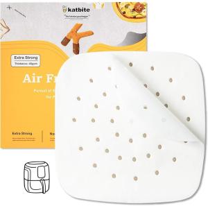 imageKatbite 200Pcs 75 In Air Fryer Liners Parchment Paper for Air Fryer Unbleached Disposable Air Fryer Liners Paper Sheets Square for Air Fryer Steaming Basket Oven BakingWhite