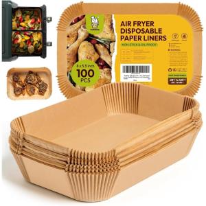 imageKatbite Air Fryer Liners Disposable  8 inch Square NonStick Airfryer Paper Liners Unbleached Parchment Paper for 5 to 8 Qt Basket Frying Baking Cooking Roasting Easy Cleanup 130pcs855Rectangle