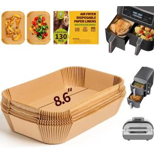 imageKatbite Air Fryer Liners Disposable  8 inch Square NonStick Airfryer Paper Liners Unbleached Parchment Paper for 5 to 8 Qt Basket Frying Baking Cooking Roasting Easy Cleanup 130pcs8655Rectangle