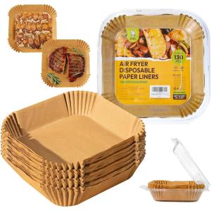 imageKatbite Air Fryer Liners Disposable  8 inch Square NonStick Airfryer Paper Liners Unbleached Parchment Paper for 5 to 8 Qt Basket Frying Baking Cooking Roasting Easy Cleanup 130pcs8Square