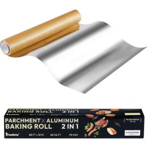 imageKatbite Aluminum Foil Roll Heavy Duty 12inx150ft 30 Micron Thick Strong Foils Aluminum Roll with Cutter for Home Cooking Catering Grilling150Sqft12IN x 60FT60SQFT