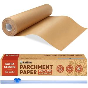 imageKatbite Heavy Duty Parchment Paper Roll for Baking 15 in x 210 ft 260 SqFt Baking Paper with Slide Cutter Easy to Cut ampamp Nonstick Cooking Paper for Bread Cookies Air Fryer Steaming Grilling