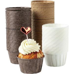 imageKatbite Parchment Cupcake Liners Standard Size 150PCS Christmas Cupcake Liners Muffin Baking Liners Heavy Duty Greaseproof Wrappers for Bakery Birthday PartyWhitebrowncoffee