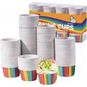 imageKatbite Parchment Cupcake Liners Standard Size 150PCS Christmas Cupcake Liners Muffin Baking Liners Heavy Duty Greaseproof Wrappers for Bakery Birthday PartyRainbow200pcs