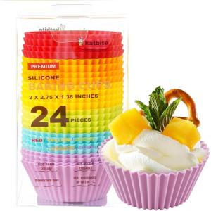 imageKatbite Silicone Cupcake Liners 24 Pack  Nonstick Silicone Muffin Liners Set Thick ampamp Heavy Duty Cupcake Molds  Perfect for Party Halloween Christmas Bakery Supplies MulticolorRainbow Color 24
