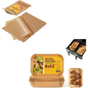 imageKatbite Unbleached Parchment Paper Baking Sheets 120Pcs 12x16 Inch ampamp Katbite 100PCS Air Fryer Liners Disposable 8x55