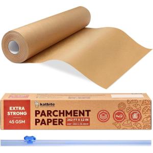 imageKatbite Unbleached Parchment Paper Roll 15in x 242ft 300 SqFt NonStick with Serrated Cutter for Baking Cooking Air FryerBrown