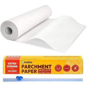 imageKatbite Unbleached Parchment Paper Roll 15in x 242ft 300 SqFt NonStick with Serrated Cutter for Baking Cooking Air FryerWhite