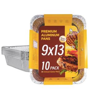 imagekatbite Heavy Duty 9x13 Aluminum Pans 10Pack  Premium Disposable Foil Baking Pans for Cooking Heating Storing ampamp Prepping Food