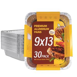 imagekatbite Heavy Duty 9x13 Aluminum Pans 30Pack  Premium Disposable Deep Steam Table Foil Baking Pans for Cooking Heating Storing ampamp Prepping Food