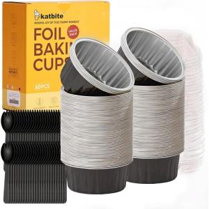 imageDisposable Ramekins with Lids  Katbite 60 Pack 5oz Aluminum Foil Cupcake Baking Cups Muffin Tins for Creme Brulee Desserts Baking  GoldBlack