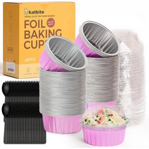 imageDisposable Ramekins with Lids  Katbite 60 Pack 5oz Aluminum Foil Cupcake Baking Cups Muffin Tins for Creme Brulee Desserts Baking  GoldPink
