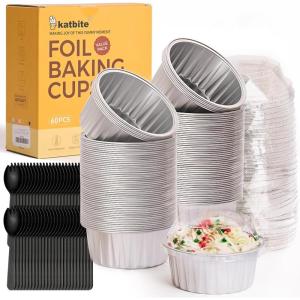 imageDisposable Ramekins with Lids  Katbite 60 Pack 5oz Aluminum Foil Cupcake Baking Cups Muffin Tins for Creme Brulee Desserts Baking  GoldSilver