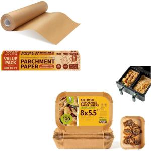 imageKatbite 15in x 242ft Unbleached Parchment Paper Roll ampamp 100PCS Air Fryer Liners Disposable 8x55