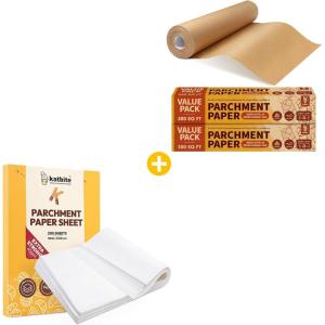 imageKatbite 200PCS 12x16 In Heavy Duty Flat Parchment Paper ampamp 2 Value Pack 15in x 242ft 300 SqFt Unbleached Parchment Paper Roll