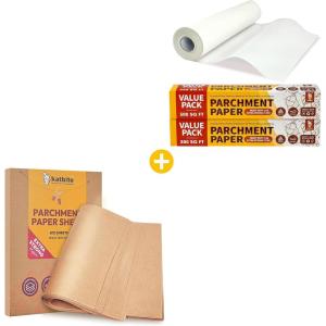 imageKatbite 200Pcs 12x16 In Unbleached Parchment Paper for Baking Precut ampamp 2 Value Pack 15in x 242ft 300 SqFt White Parchment Paper Roll for Baking