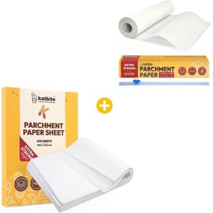 imageKatbite 15 Inch Parchment Paper Roll  200PCS 12x16 In Heavy Duty Flat Parchment Paper Sheets for Baking Cookies Cooking Frying Air Fryer Grilling Rack Oven