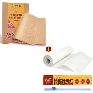 imageKatbite 205 SQ FT Heavy Duty 15inch Parchment Paper Roll ampamp 200Pcs 12x16 In Unbleached Parchment Paper for Baking
