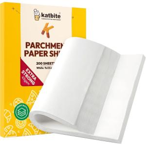 imageKatbite 16x24 inch Heavy Duty Parchment Paper Sheets 200Pcs Precut NonStick Full Parchment Sheets for Baking Cooking Grilling Frying and Steaming Full Sheet Baking Pan Liners Advanced Series9x13200