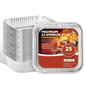 imagekatbite Heavy Duty 8x8 Aluminum Pans 25Pack  Premium Disposable Foil Baking Pans for Air Fryer Cooking Heating Storing amp Prepping Food8x825pcs