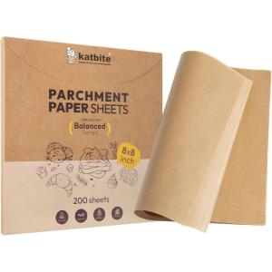 imageKatbite Parchment Paper Sheets 360 PCS 12x16 Inches Precut Unbleached Baking Parchment Nonstick Nontoxic Heavy Duty Flat Baking Paper for Oven Cooking Grilling Air Fryer and Steaming8x8 Inch 200 Pcs
