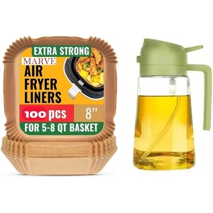 image:imageMarve Airfryer Disposable Paper 8 Inch 100 Pack Non Stick Parchment Paper with 500ml Oil Bottle Round Bleach Liners Free for 58 QT Air Fryer and Spray Bottle